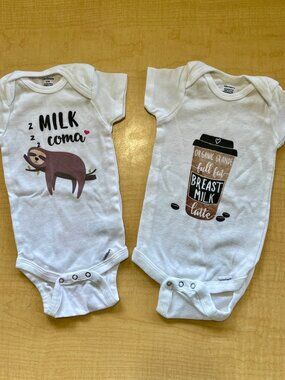 Set of 2 Gerber Cotton Onesies Baby Bodysuits Milk Coma Breast Milk Latte 6-9M